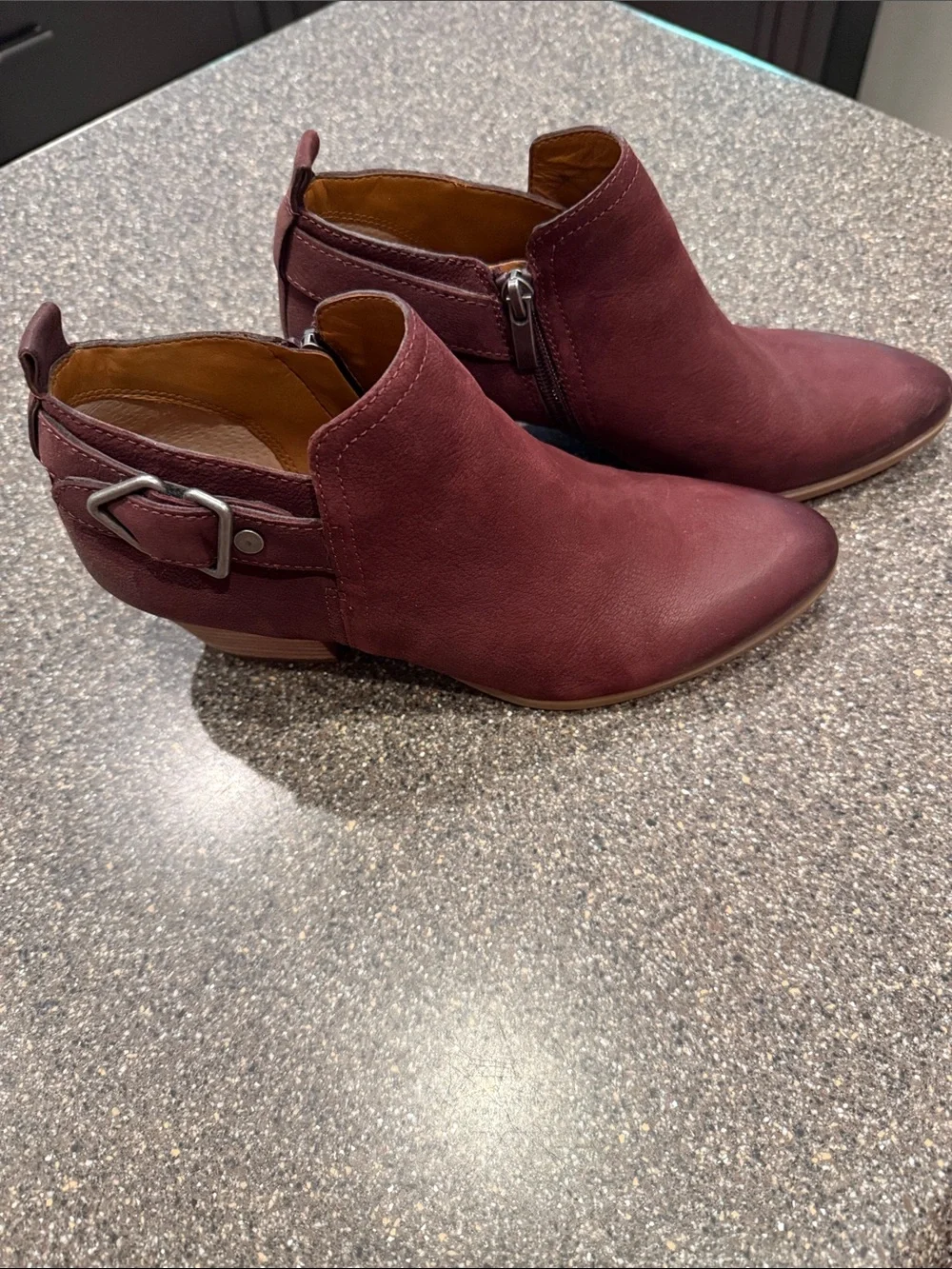 Franco Sarto Wine Red Garfield Ankle Booties with Side Buckle